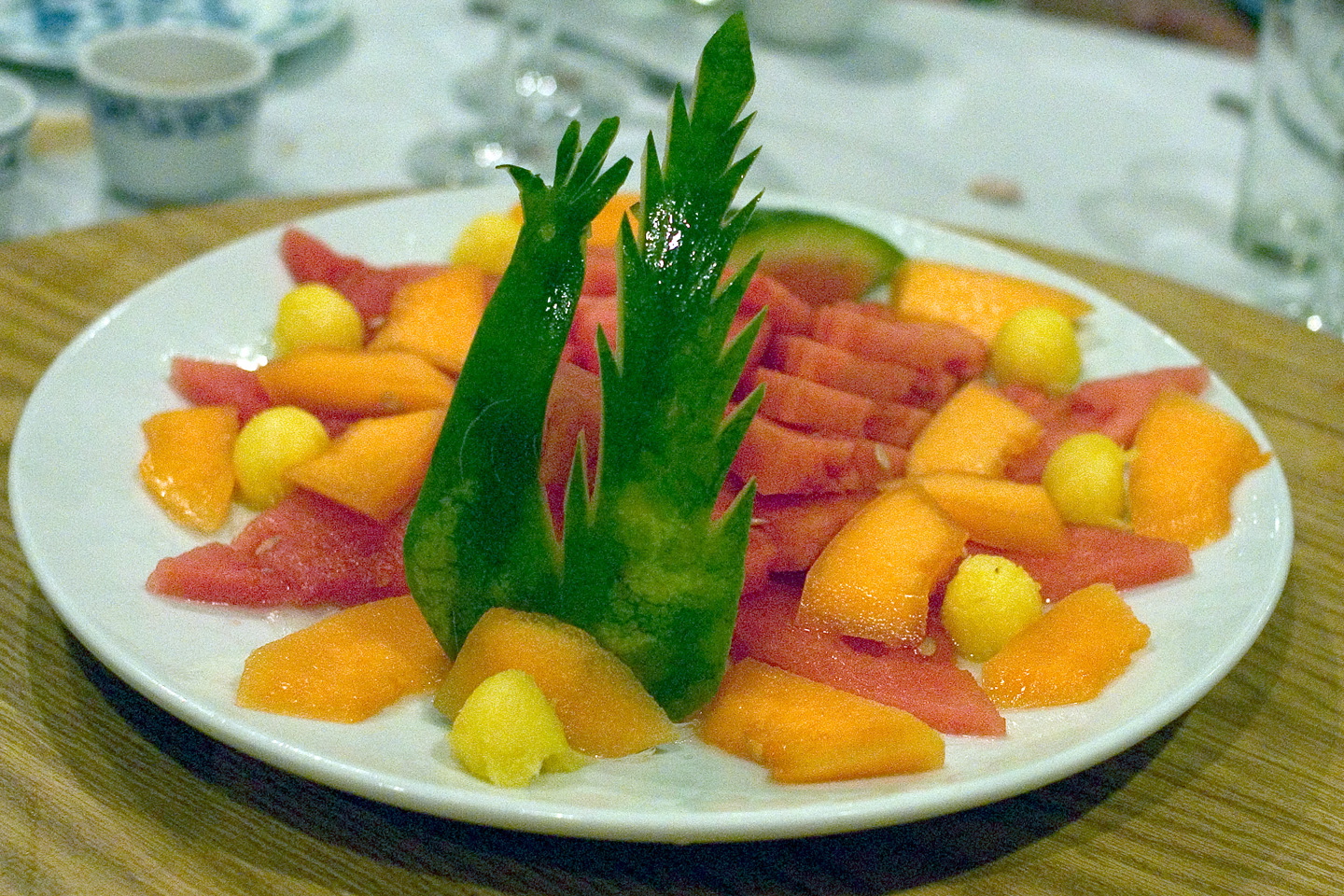 Fruit dessert platter with phoenix
